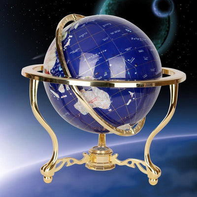 Globe Terrestre Vintage - Sphère bleu saphir - Structure couleur or