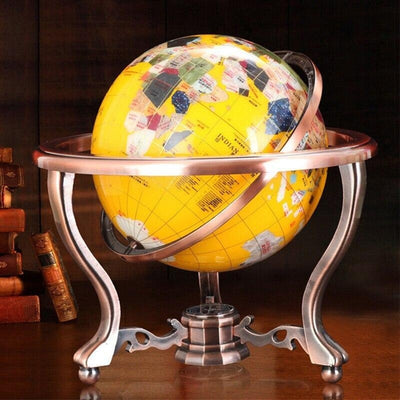 Globe Terrestre Vintage - Sphère jaune - Support en cuivre