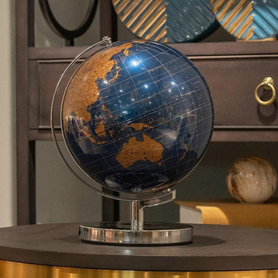 Globe Terrestre métallique chromé (Bleu nuit)